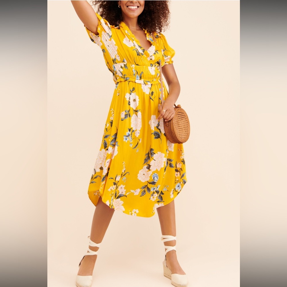 Current Air CanaryYellow Floral Midi Sundress NWOT - Picture 9 of 10